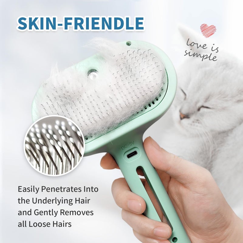 HeroKitty Steam Pet Brush for Shedding, 3 In 1 Self Cleaning Anti-Static Steamy Hair Brush, Reduces Loose Hair and Shedding for Long and Short Hair Pets Grooming, Green - Image 5